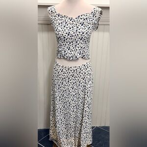 REFORMATION 2 PC Set Blue & Cream Floral Skirt and Top Size 6/8